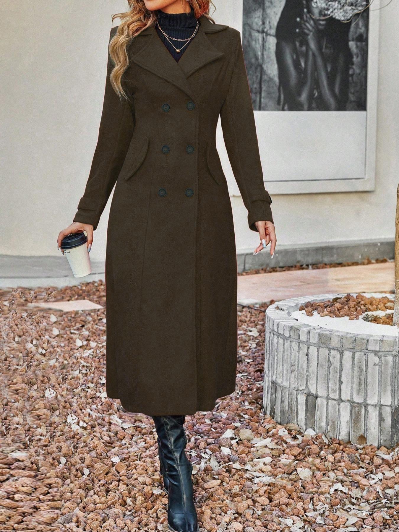 Elegant Everyday Women's Wool Blend Long Sleeve Coat with Lapel Design, Perfect for Fall & Winter, Stylish Ladies' Outerwear