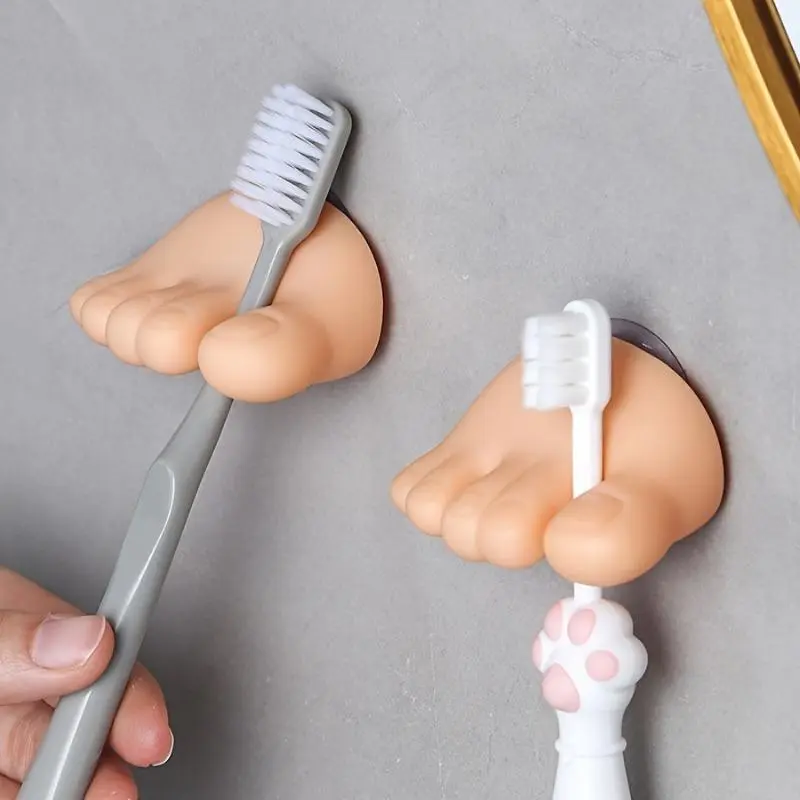 4Pcs Cartoon Look Bathroom Accessory, Funny Suction Cup Toothbrush Holder, Cute Bathroom Storage Rack Organizer