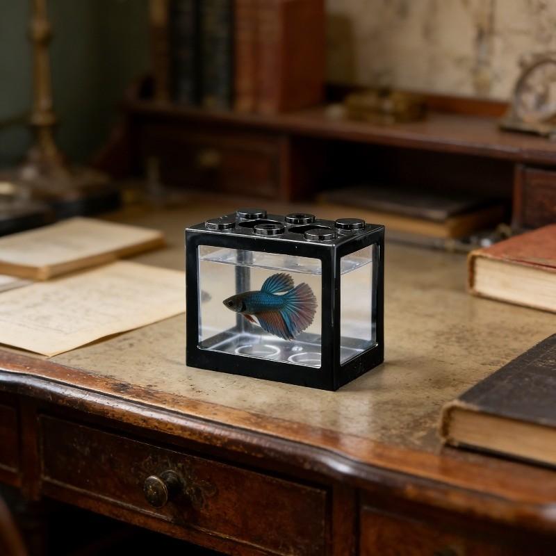 1/2 Pieces,Stackable Mini Betta Fish Tank, Desktop Small Transparent Aquarium, Creative Home Office Decor