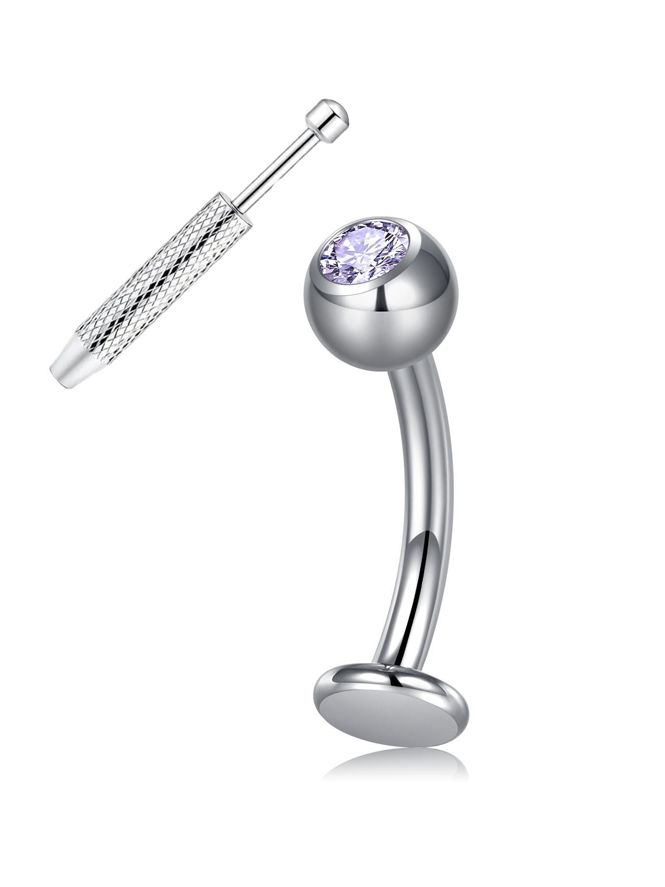 1 piece Titanium Zirconia Internally Threaded Floating Navel Ring, Stylish Flat Rhinestone Belly Button Ring, Navel Barbell 8/10/12/14mm, 14G Body Piercing Jewelry, Unisex