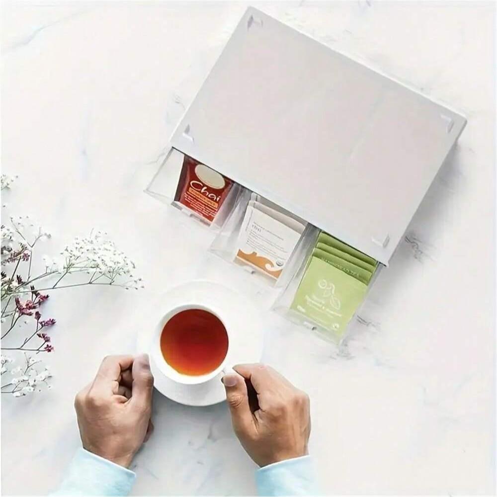 3 Layer Tea Bag Storage Box, Multi-Compartment Plastic Organizer, Multi Compartment Design, Dustproof Drawer Box for Coffee Capsules, Kitchen & Office Use, Kitchen Home Storage, Multilayer Storage