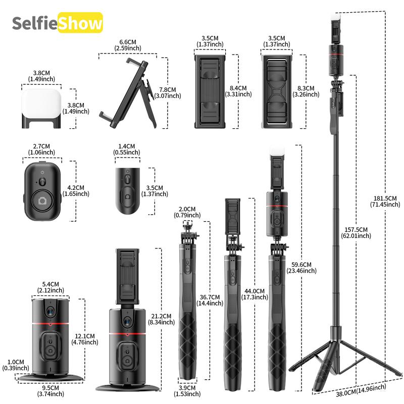 SELFIESHOW 360-Degree Intelligent Face Tracking Gimbal, Smart Gesture Recognition Selfie Stick with Tripod & Fill Light, Selfie Accessories for iOS & Android, Phone