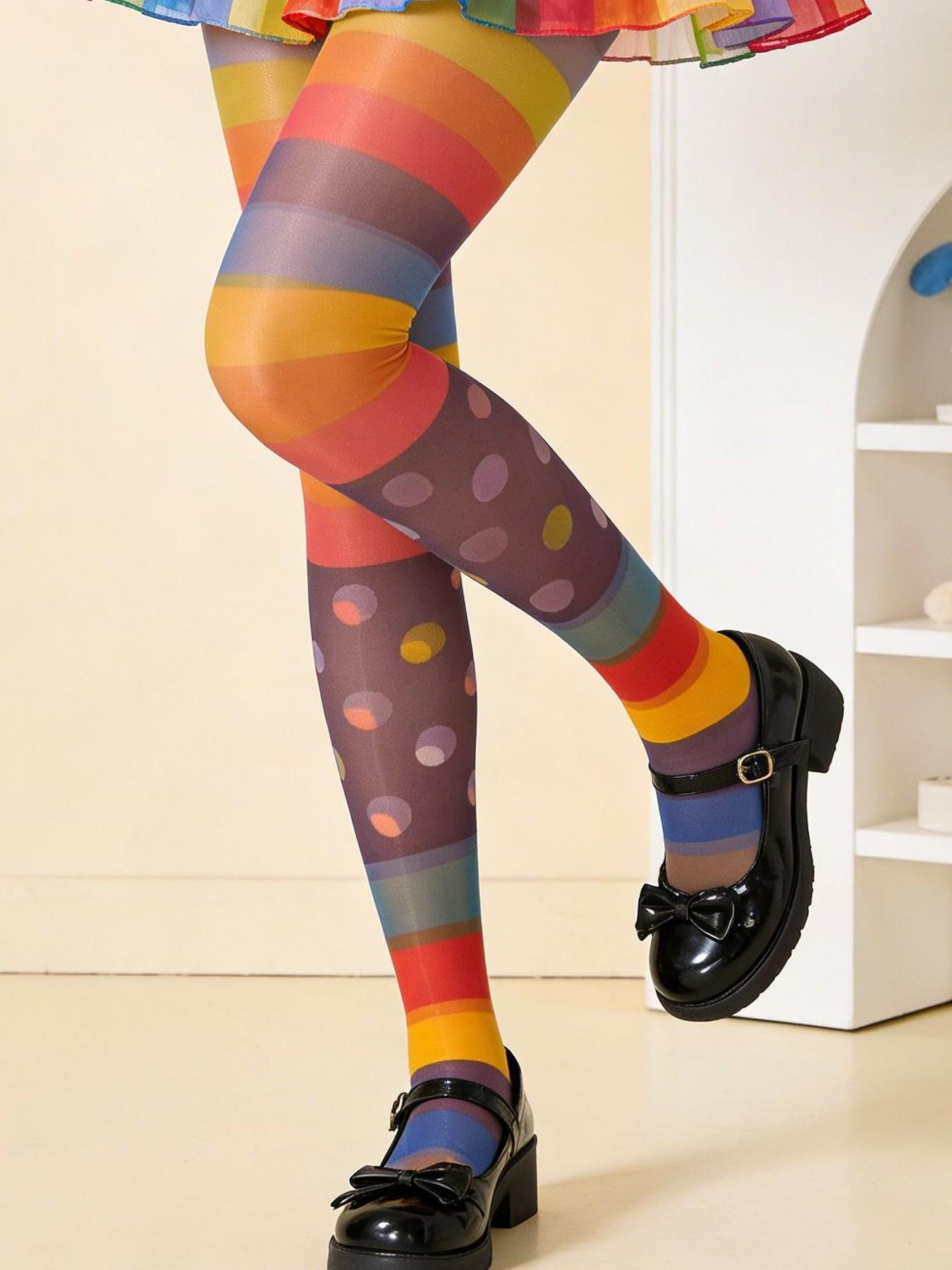 Extreme Minimalist Rainbow Stocking, Dopamine Colorful Stripe Stocking, Summer Thin Anti-Pickup Durable Full-Length Stocking