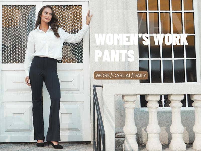 2026 FireSwan Flex High-Waisted Elastic Yoga Pants for Women, featuring back pockets, slightly flared legs, and a tummy-control design, suitable for office and everyday wear.