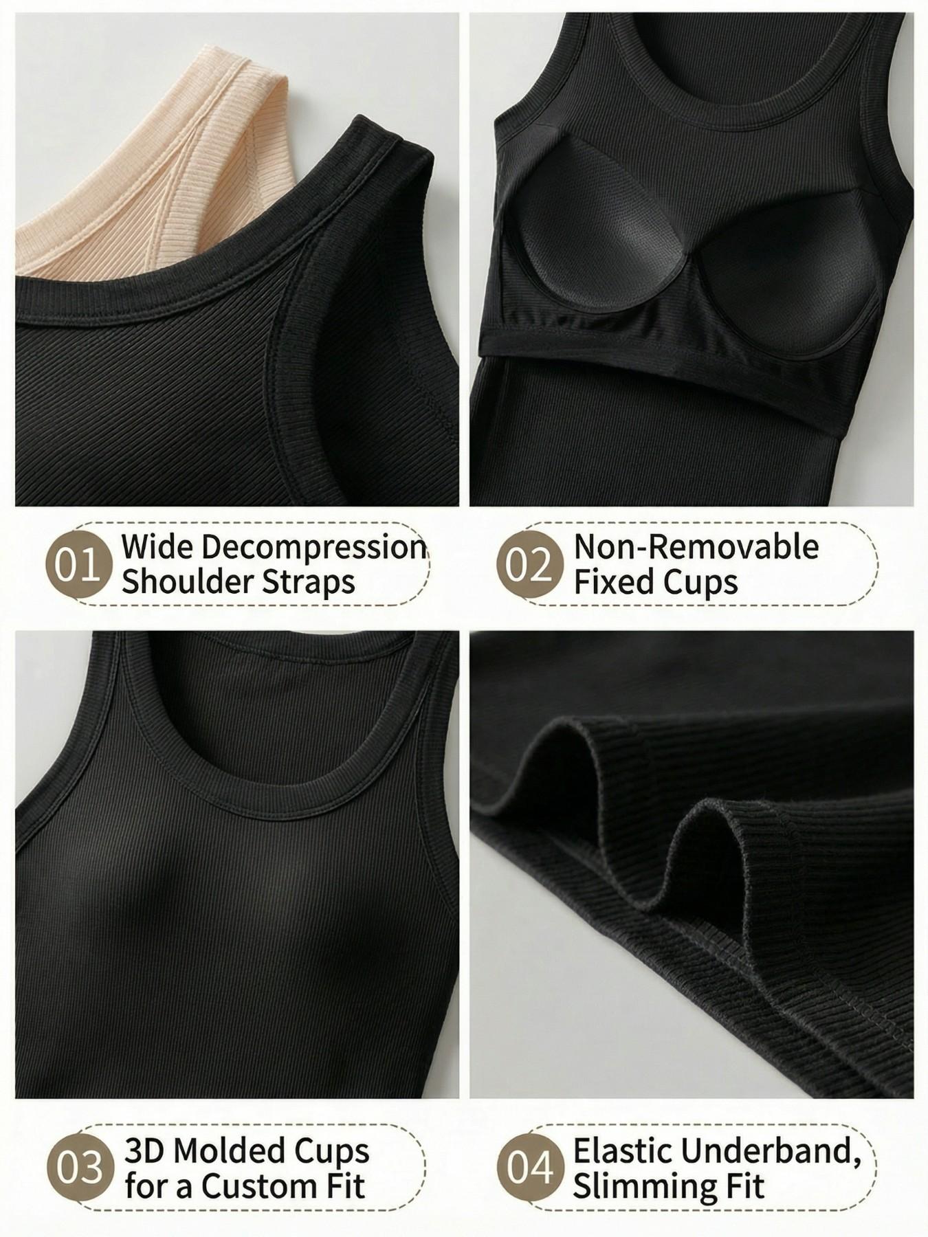 Slim Fit Ribbed Tank Top for Women - Stretchy Wide Strap Scoop Neck Camisole, Non-See-Through Casual Essential for All Occasions