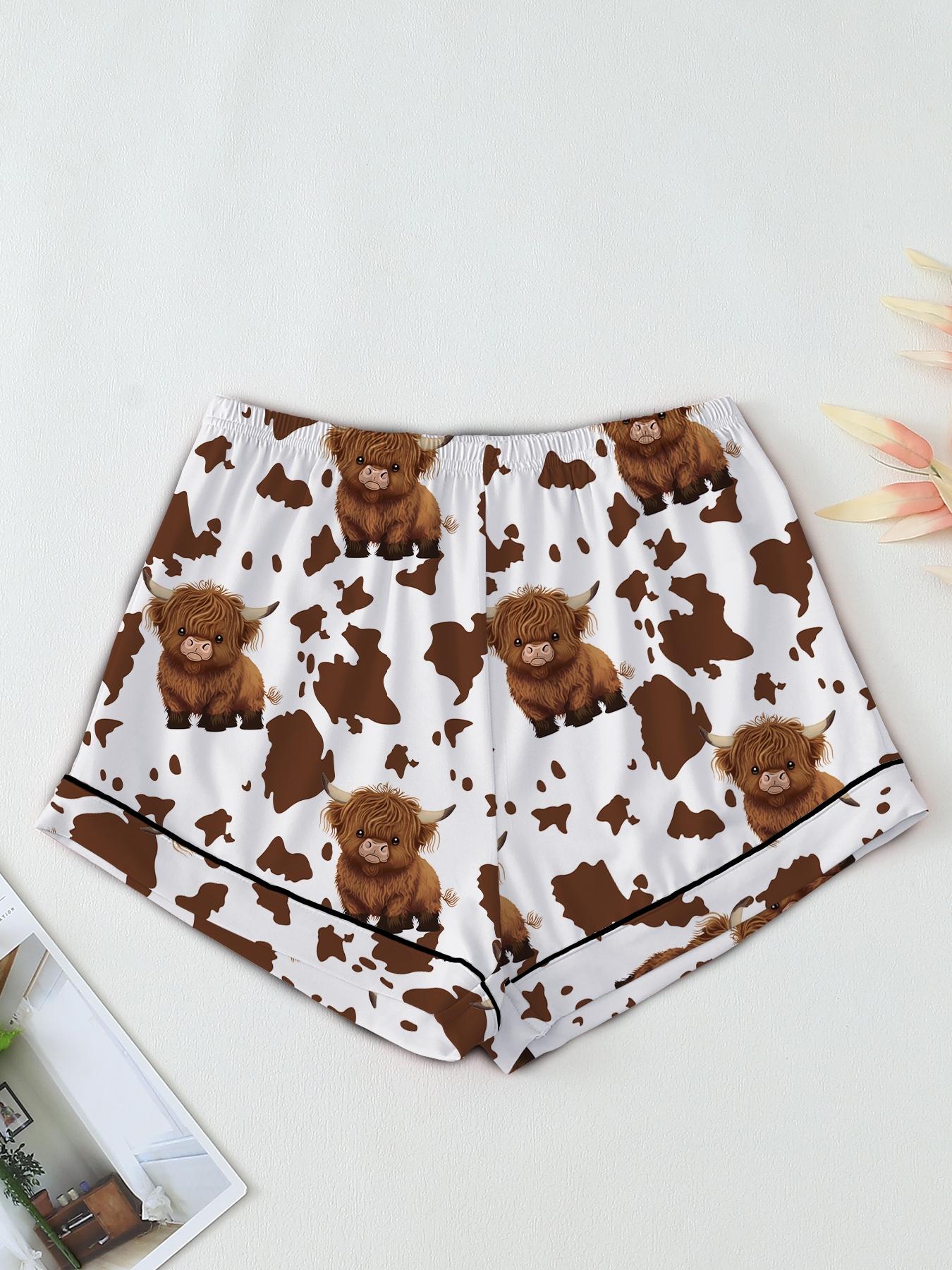 Valentine's Day Women's Sleepwear Pajama Loungewear Set, Comfortable Cute Elastic Highland Cow Milk Cow Pattern Shirt and Pants Two-Piece Suit