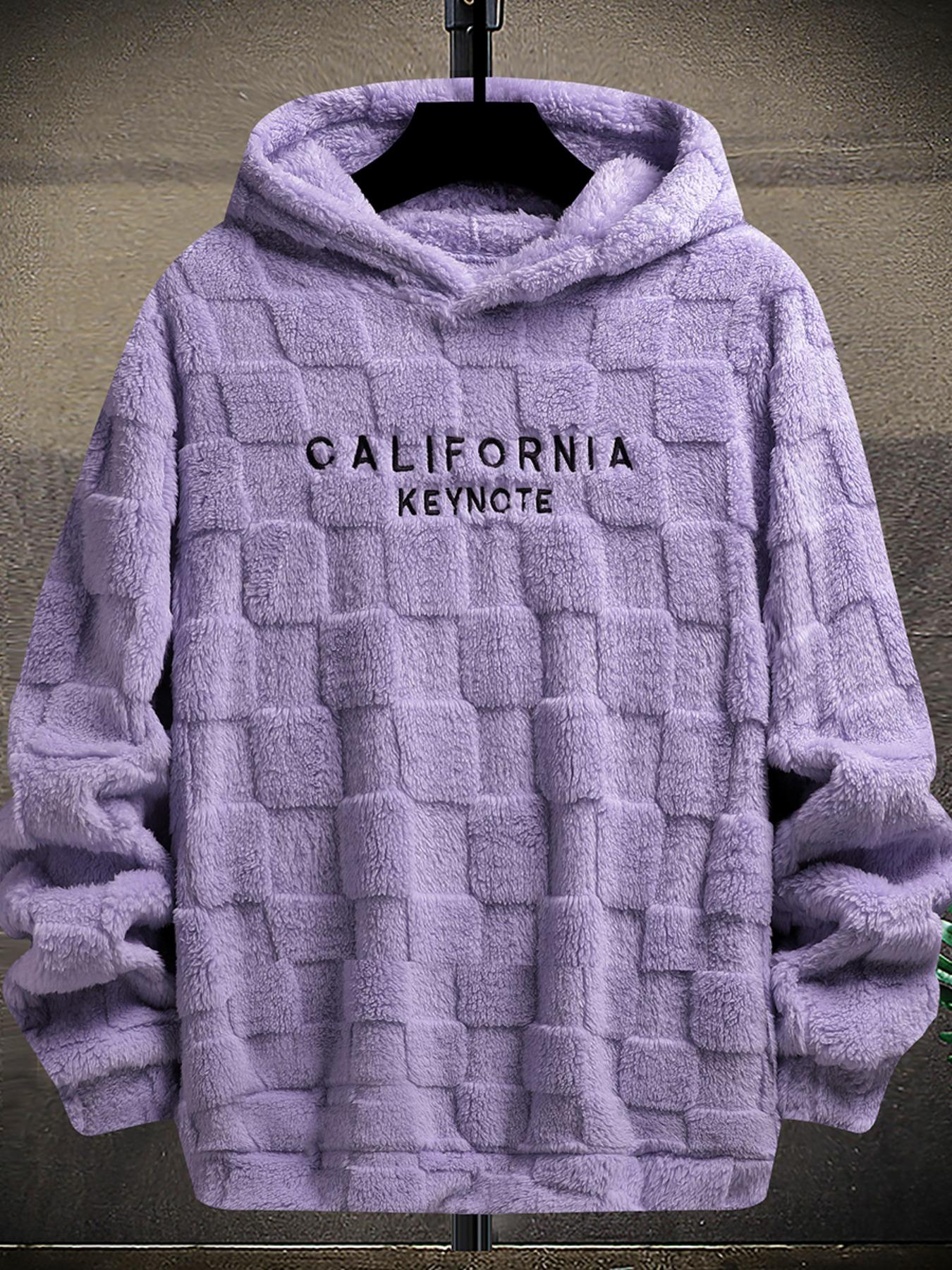 Men's California Keynote Embroidered Pullover Hoodie Fuzzy Warm Lining for Cold Days & Fall Relaxed Fit Drop Shoulder Design Machine Washable Cozy Interior Casual Fabric Christmas Embroidery Relaxed Fit Stretch Sweatshirts Textured