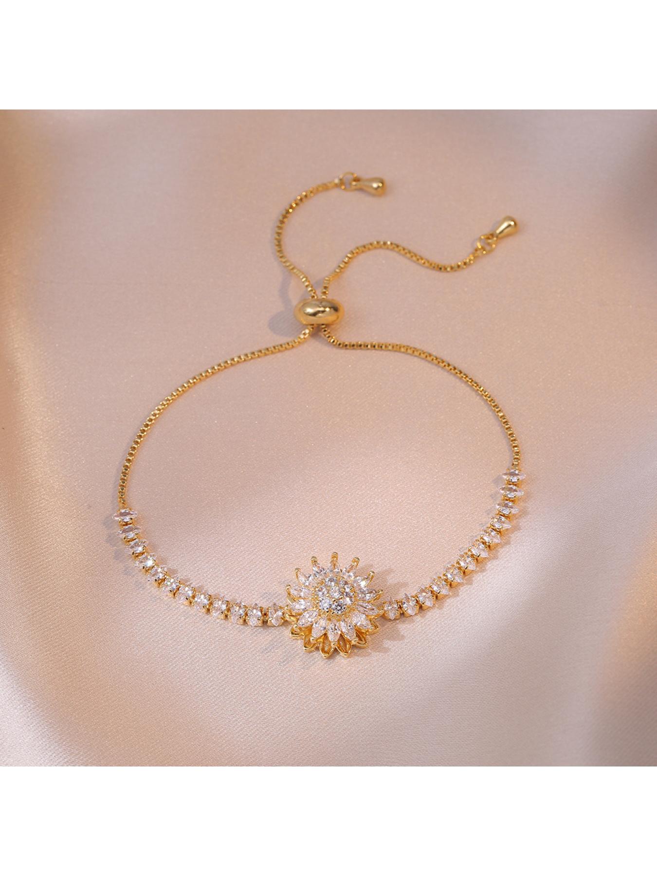Women's Necklace, New Style Sunflower Diamond-encrusted, Rotatable Collarbone Chain Jewelry, Japanese and Korean Style Cross-border, Ins Ring, Sunflower
