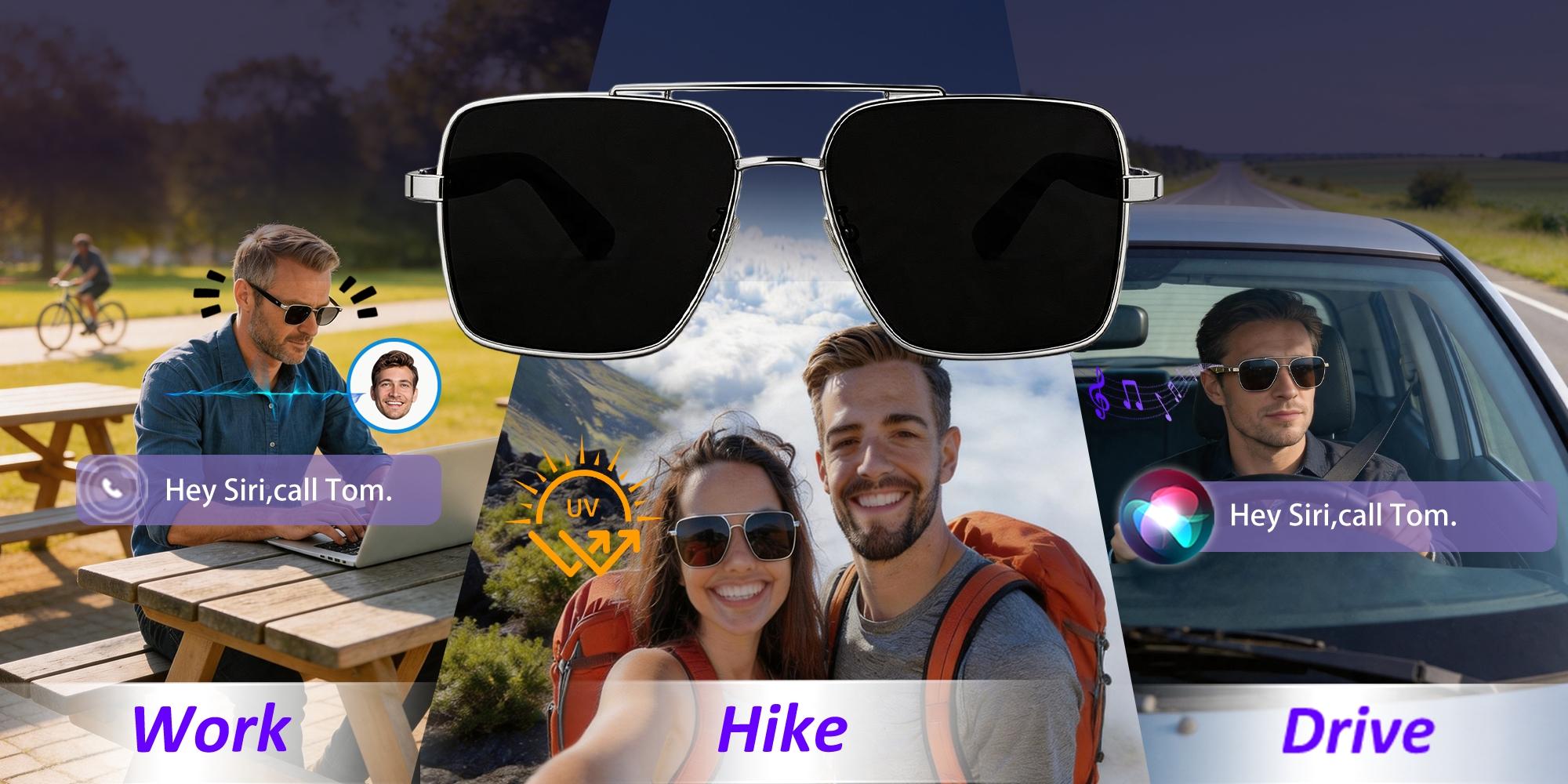 Bluetooth Audio Smart Sunglasses Glasses for Women Men,Light Blocking Bluetooth Glasses with Open Ear Speaker,Touch & Voice Control,Hands-Free Calls & Microphone for iPhone Android Music