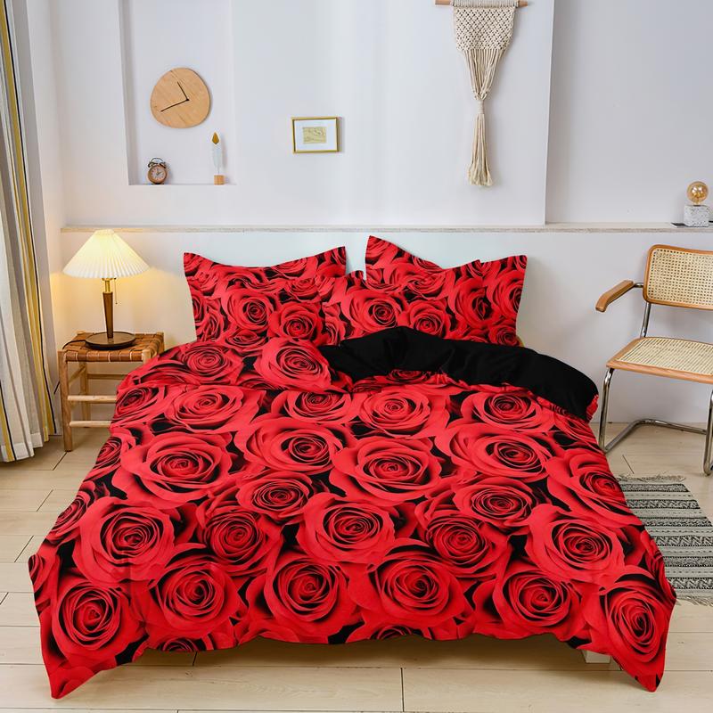 3 Counts/set Valentine's Day Love Letter Rose Pattern Duvet Cover Set including 1 Duvet Cover + 2 Pillowcases, Soft and Comfortable Decorative Bedding for Bedroom or Guest Room, Without Comforter