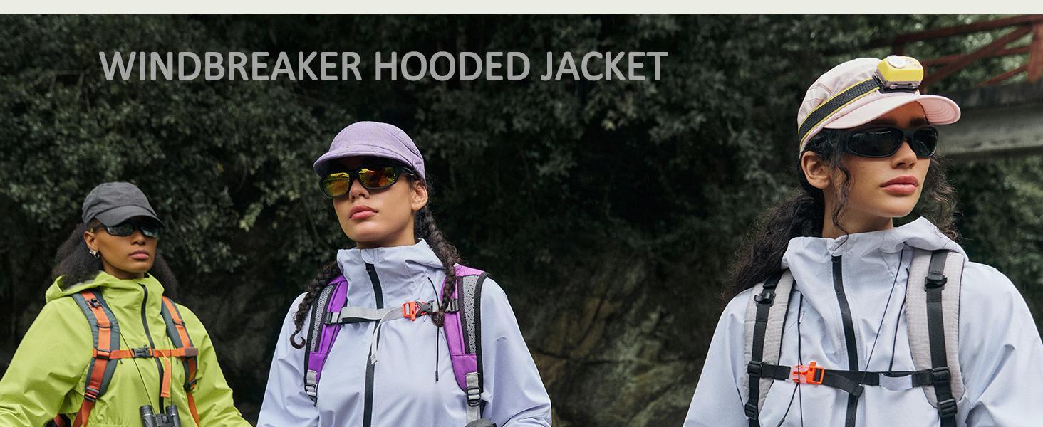 Women's Athletic Hooded Windbreaker Clothes - Lightweight Waterproof Solid Long-Sleeve Outdoors Top with Large Zippered Pockets, Windproof Zipper for Hiking, Daily Commuting