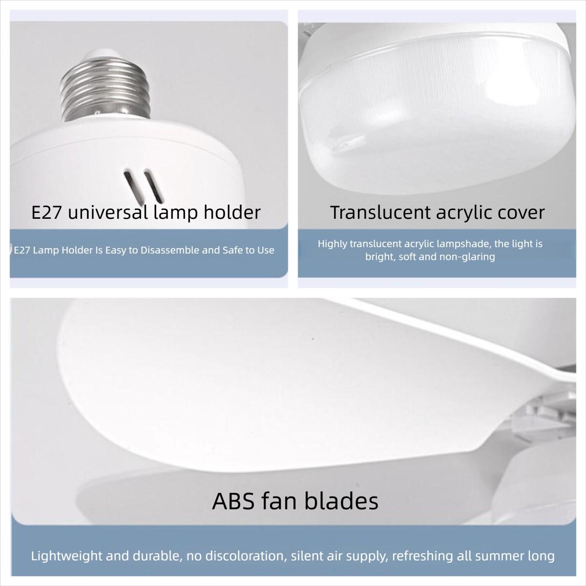 E27 Screw Base Ceiling Fan Light, Modern Simple Design, Home Electric Fan Lamp for Living Room Dining Bedroom, Quiet Wind Force