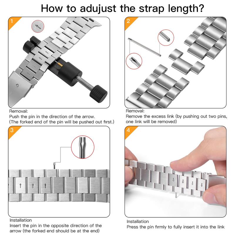 BUREI Solid Three-Link Stainless Steel Band Compatible for  iWatch Series 1-11/SE/SE2/Ultra/Ultra2 (38-49mm) for Men & Women (Watch Not Included)#TikTokShopHolidayHaul