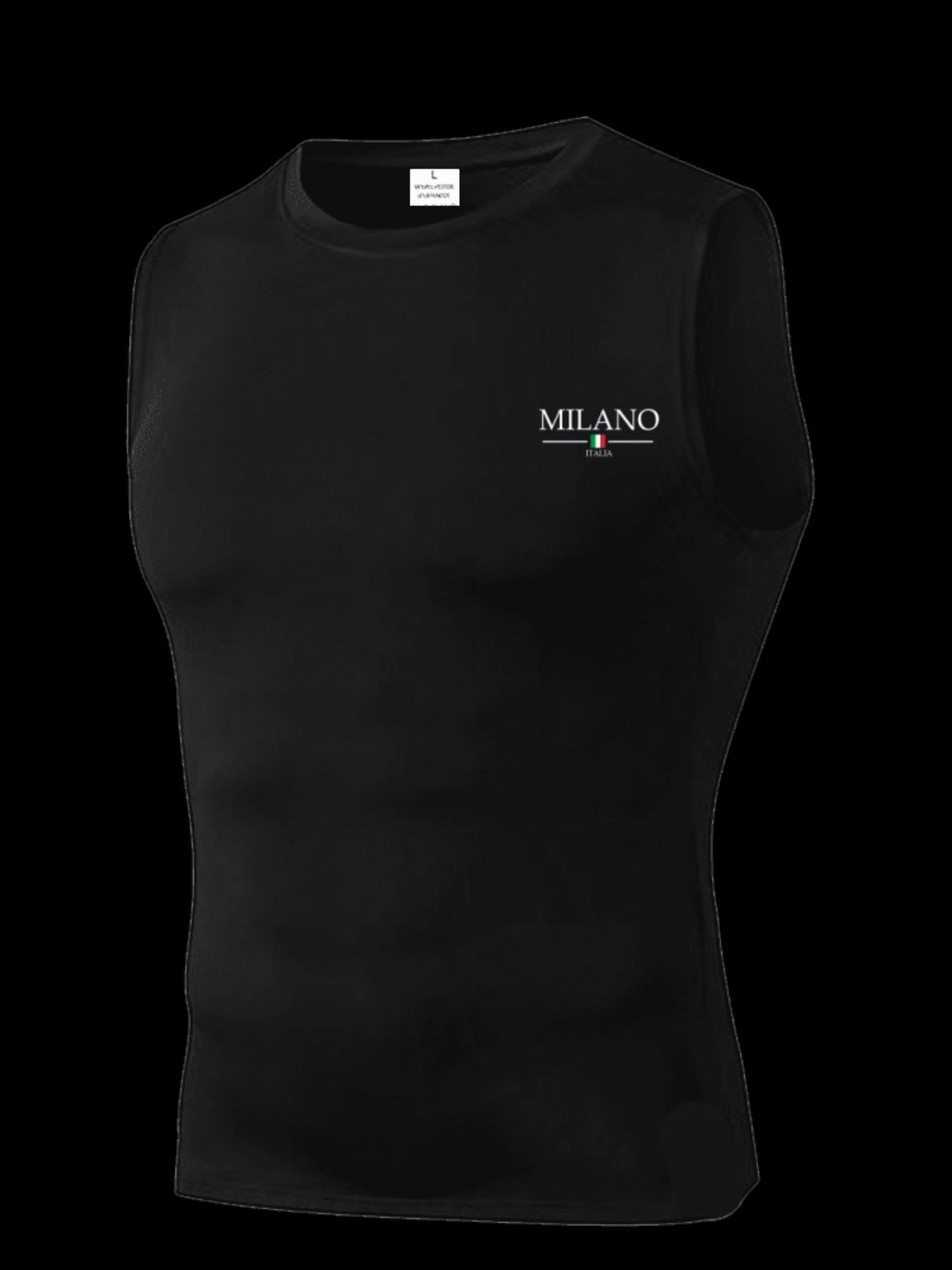 Men's Short Sleeve Sporty Top, Milano Pattern Print, Slim-Fit, Breathable & Moisture-Wicking, Ideal for Gym, Running, Boxing, Outdoor Activities