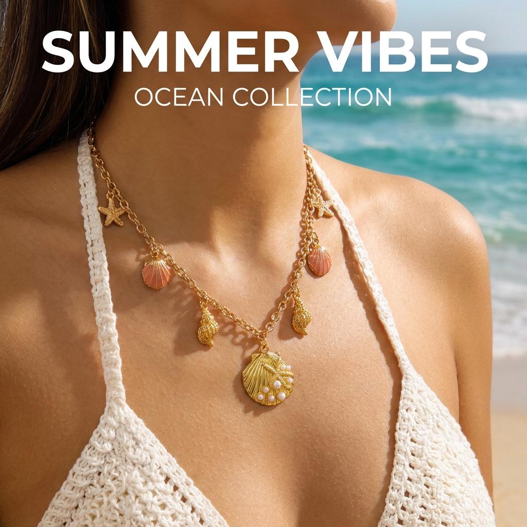 Boho Beach Style Starfish Shell Necklace, Versatile Dolphin Pendant, Perfect for Coastal Vibes, Ideal for Summer