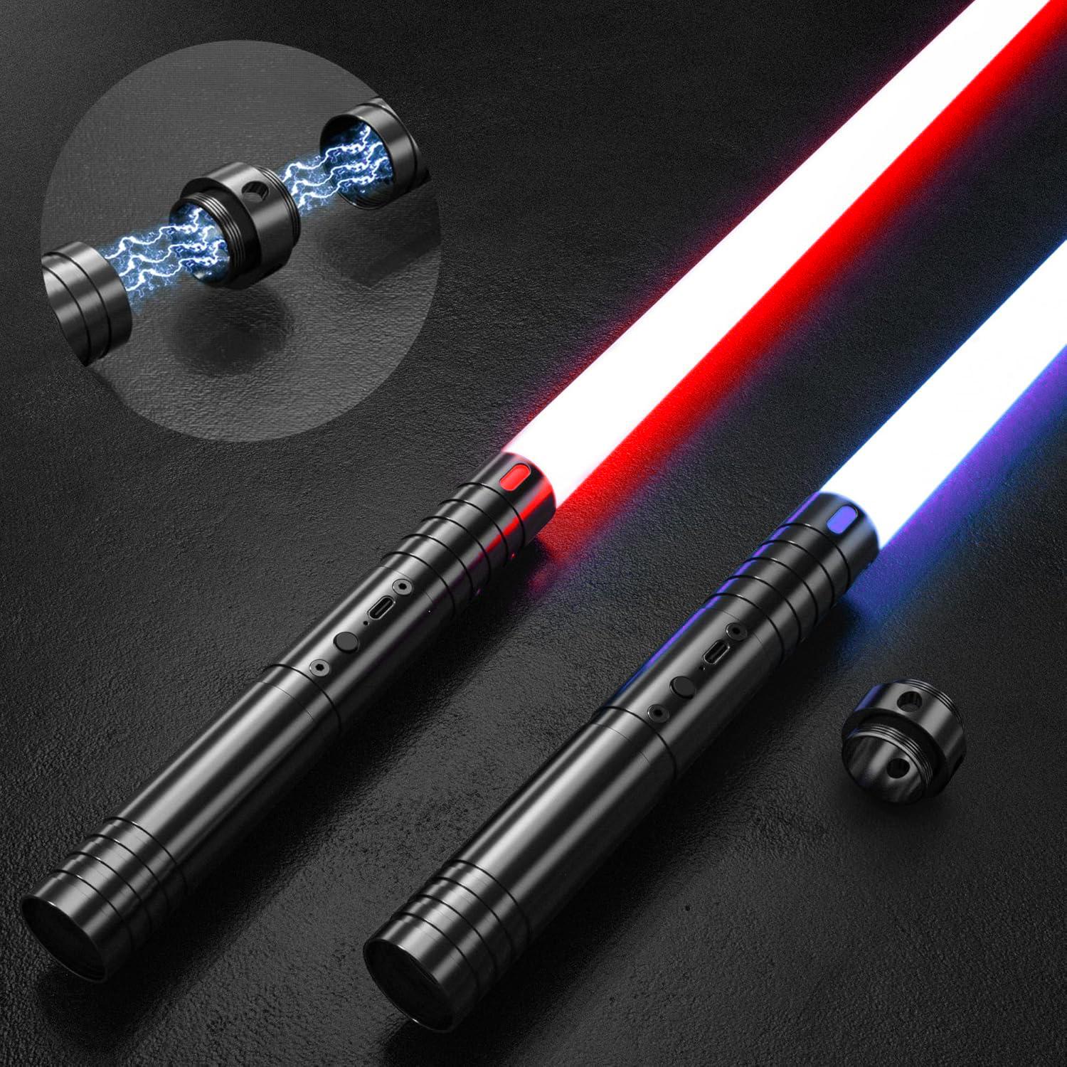 2-in-1 Double Bladed Laser Sword with Metal Hilt, RGB Colors & Sound Mode, Force FX Dueling Sword, Rechargeable Glow Sword for Cosplay, Glow in The Dark Party, Birthday & Holiday Gift for Him, lightsaber