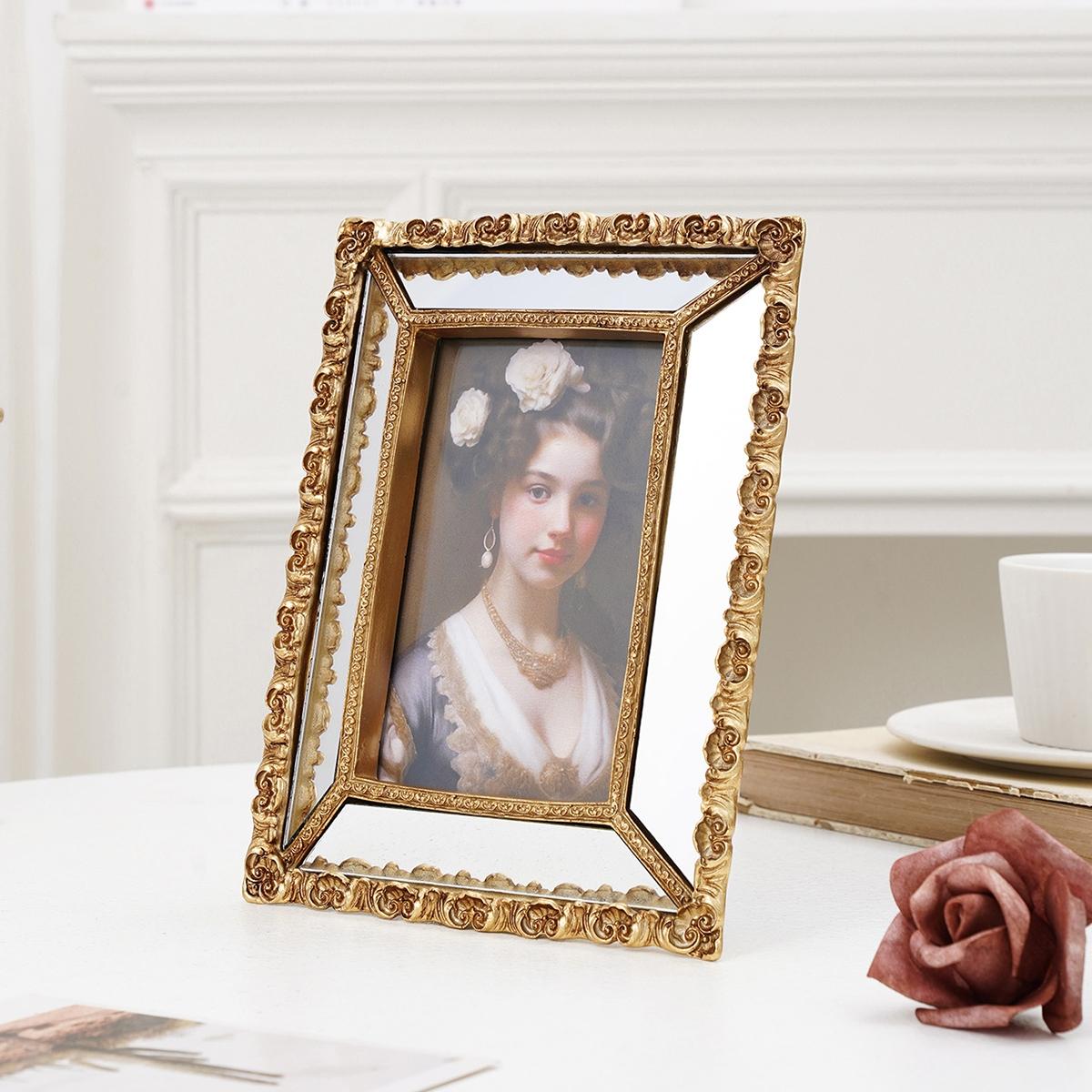 Leaf Pattern Decorative Photo Frame, Mirror Surface Design, Home Wall Art Display, Home Decoration, Versatile Horizontal & Vertical Use