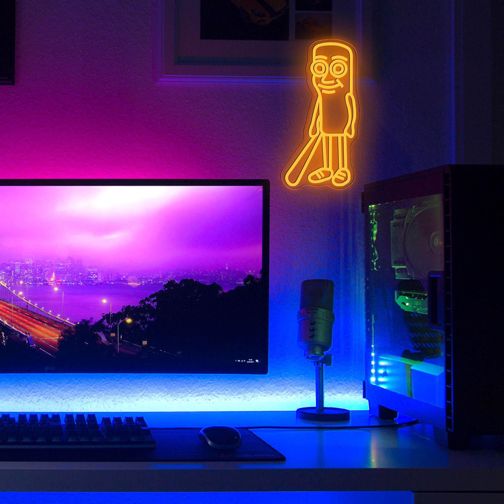 Italian Brainrot Neon Sign, Tung Tung Tung sahur Neon Light Dimmable Funny Figures Neon Light Stick Person Tire Person Wall Sign for Bedroom Club Cafe Bar Collectors Aesthetic Décor Funny Fans Gifts(12.9*12.2in)