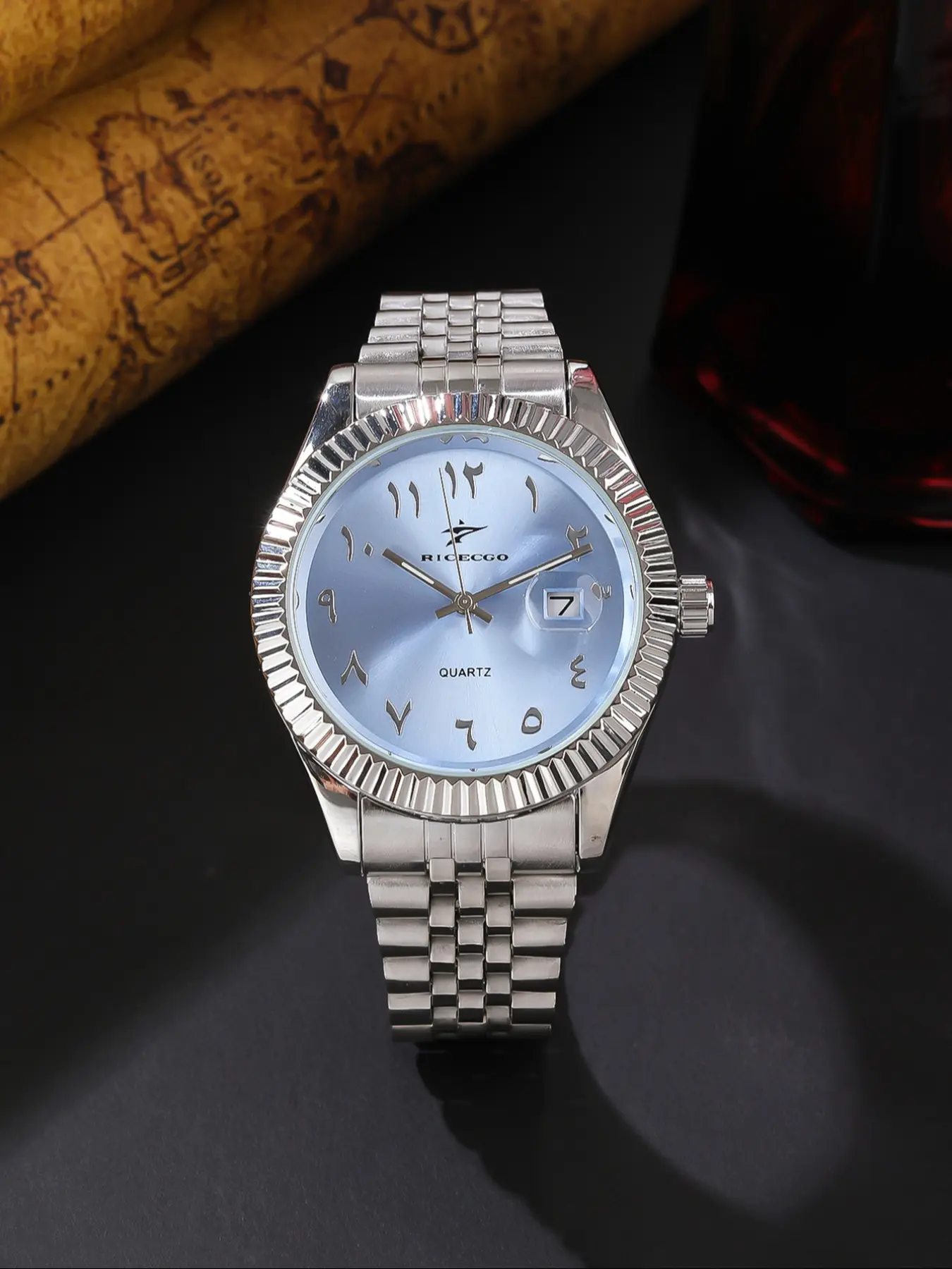 1pc Men's Analog Quartz Wristwatch, Arabic Numerals, Durable Stainless Steel Bracelet, Stylish and Versatile Accessory, Date Function, Suitable for Any Occasion, with Box, Analog Watches!