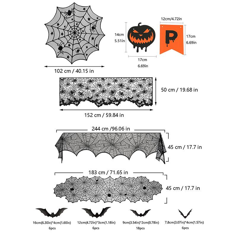 Spooky Bat & Spider Web Design Lace Curtain, 1 Count Gothic Style Short Curtain, Home Decoration Curtain, Window Screening for Home Living Room Bedroom, Halloween