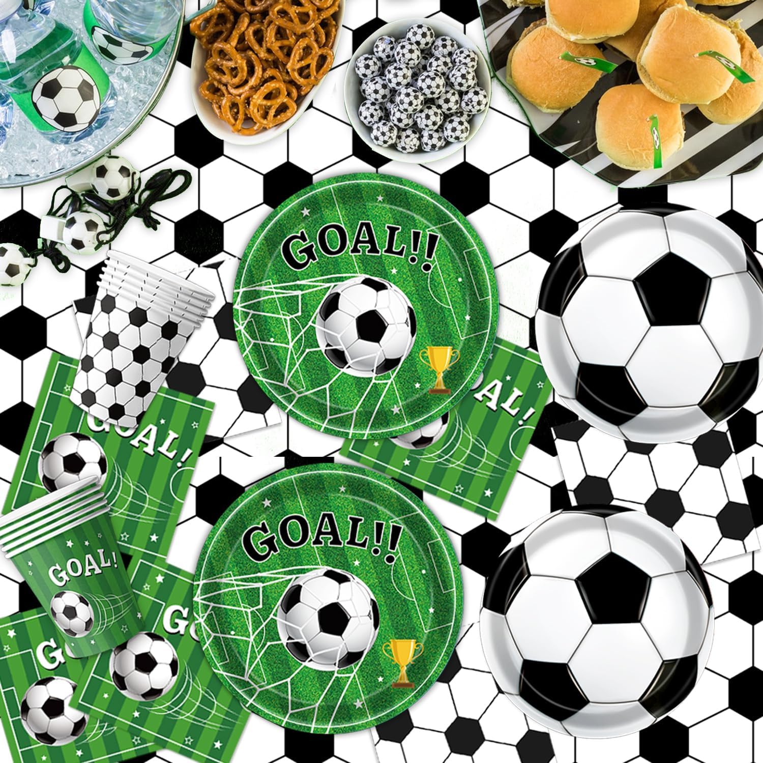 135/170-piece football themed decoration set: plates, napkins, cups, banners, balloons, tablecloths and tableware, suitable for 10-24 people, plus 10 football painting stickers