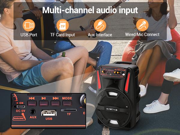 Portable Bluetooth PA Speaker 8" Subwoofer Wireless Rechargeable Speaker With Microphone FM Radio LED