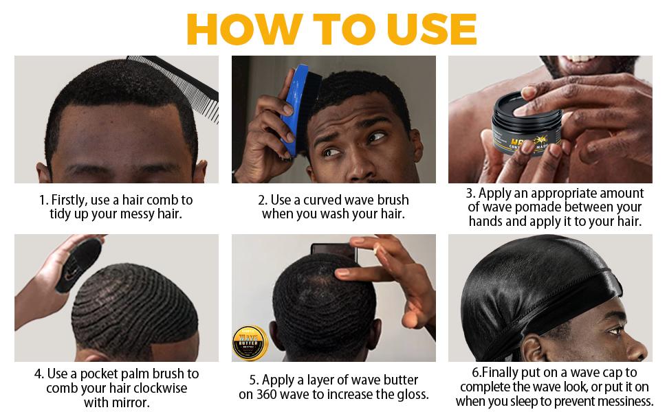 Strong Hold Wave Pomade for Men, Easy Wash 360 Wave Hair Cream Grease , Moisture, Silky Shine, Brush and Durag Cap Haircare Nourishing