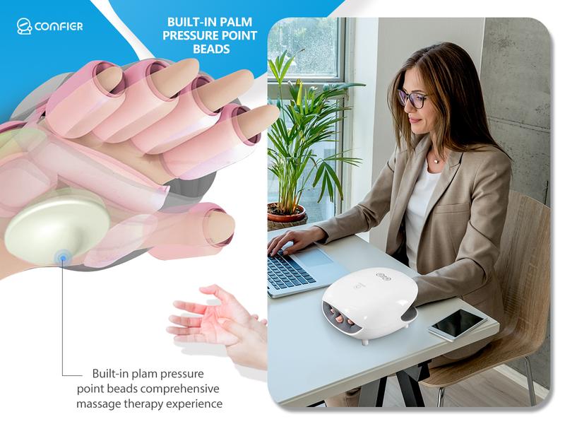 COMFIER Hand Massager with Heat, Rechargeable Hand Massager Machine for Carpal Tunnel, 3 Levels Compression & Heating, Ideal Gifts for Women