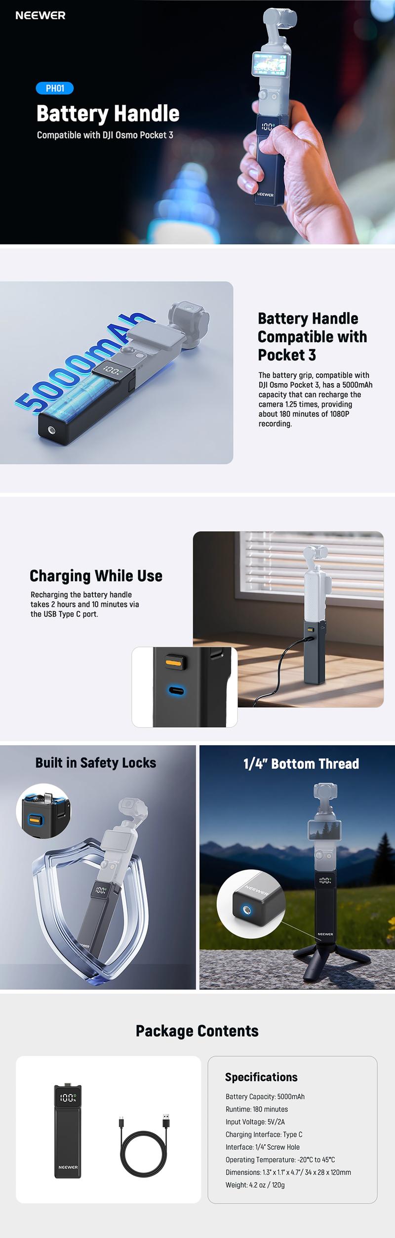 NEEWER PH01 Battery Handle For DJI Osmo Pocket 3