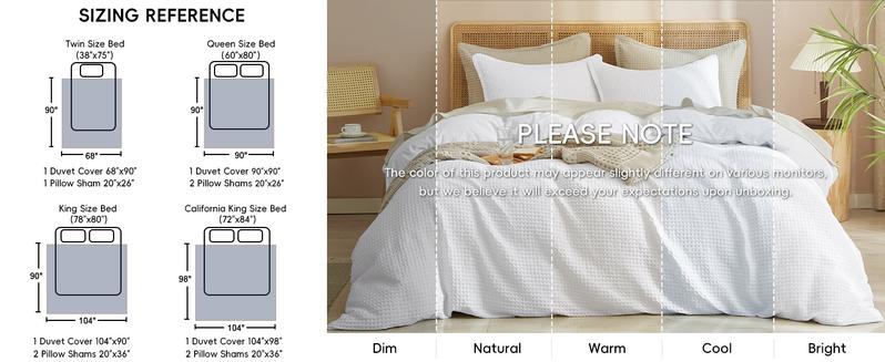 PHF Waffle Weave Duvet Cover Set, 3 counts/set Ultra Soft Comforter Cover for All Season,  Breathable Durable with 2 Pillow Shams Bedding Collection, Gifts