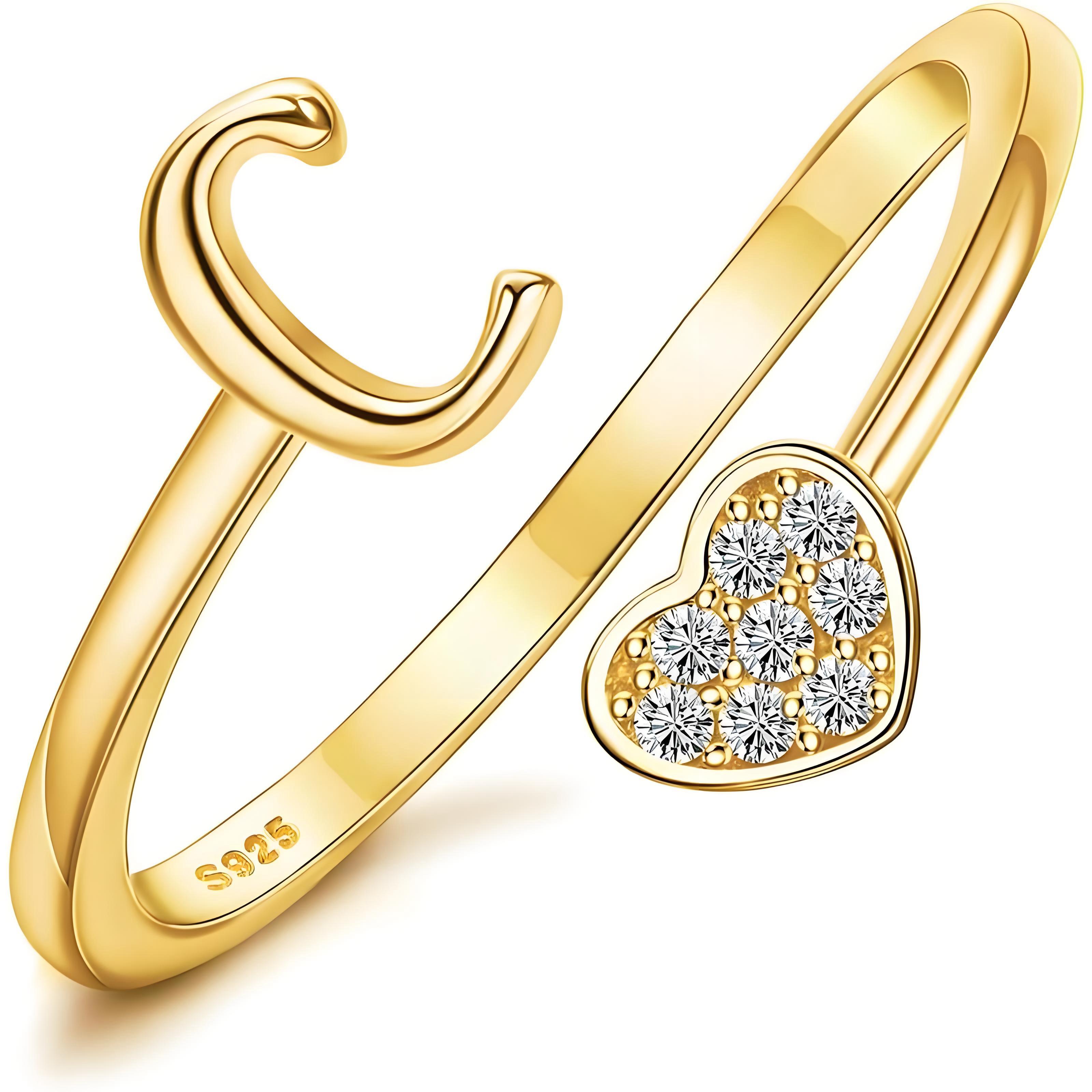 Heart Initial Letter Ring, Stackable Women's Adjustable Alphabet Rings, Cute Heart Shaped Letter Ring A-Z, Fall Fresh Style