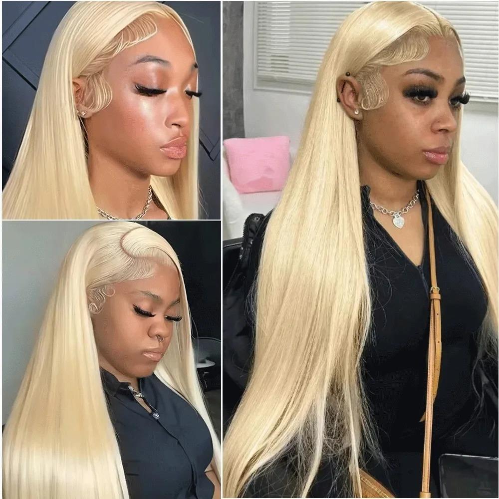 34 Inch #613 Lace Front Wig Human Hair Blonde Straight 13X4 HD Transparent Lace Front Wigs Blended Hair 200% Density Blonde Glueless Wigs #613 HD Straight Lace Frontal Wig Pre Plucked with Baby Hair