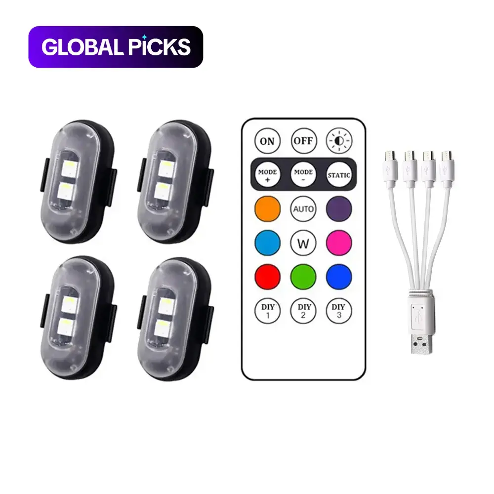 Wireless LED Strobe Lights Car Decor Atmosphere Light, 8 Colors Rechargeable Led Lights Anti-Collision LED Warning Light