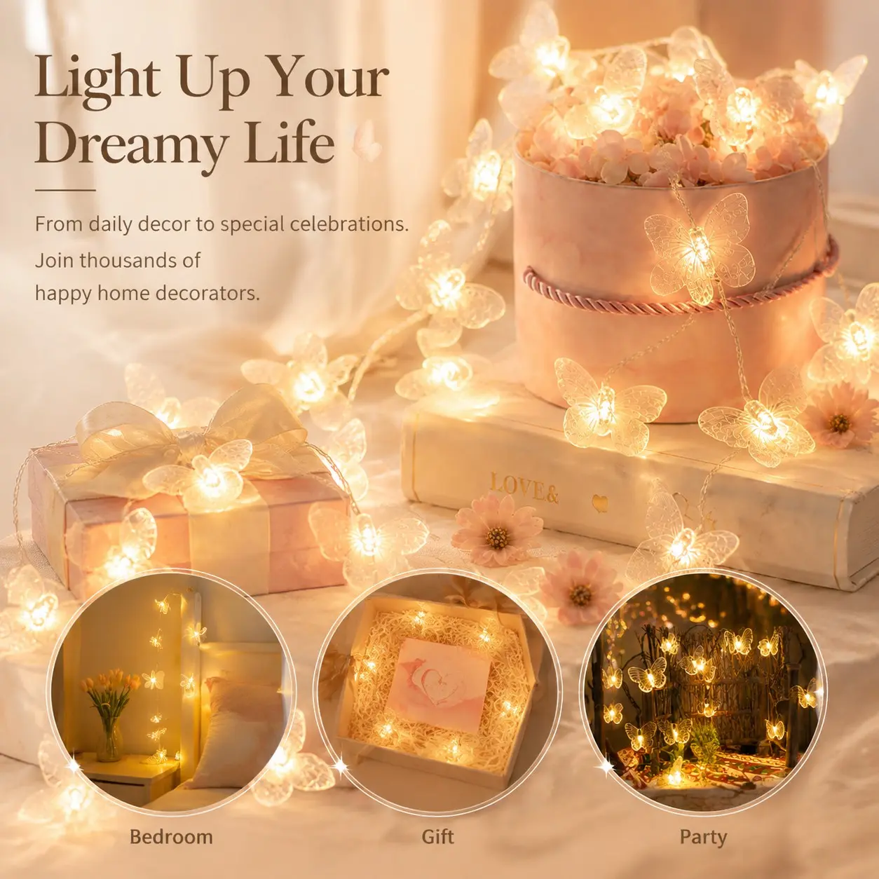 Wholesale LED Painted Transparent Butterfly String Lights, Colorful Decorative Fairy Lights, Indoor & Outdoor Ornament Lights for Christmas Yard, Garden, Wedding & Party Event Layout Props #HomeFestiveDecor #YardOrnament #FestiveVibes