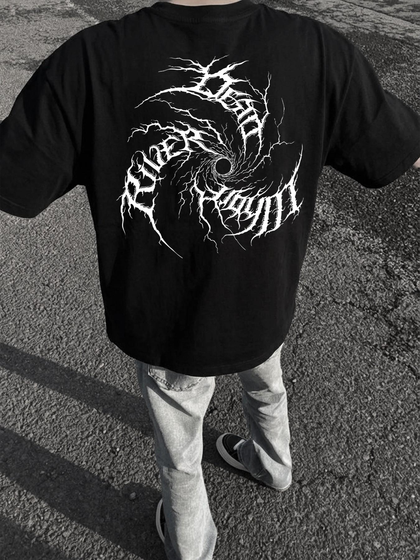 American High Street Dark Vortex Print T-Shirt for Men, 2026 New Oversize Loose Short Sleeve, Heavy Metal Style Streetwear