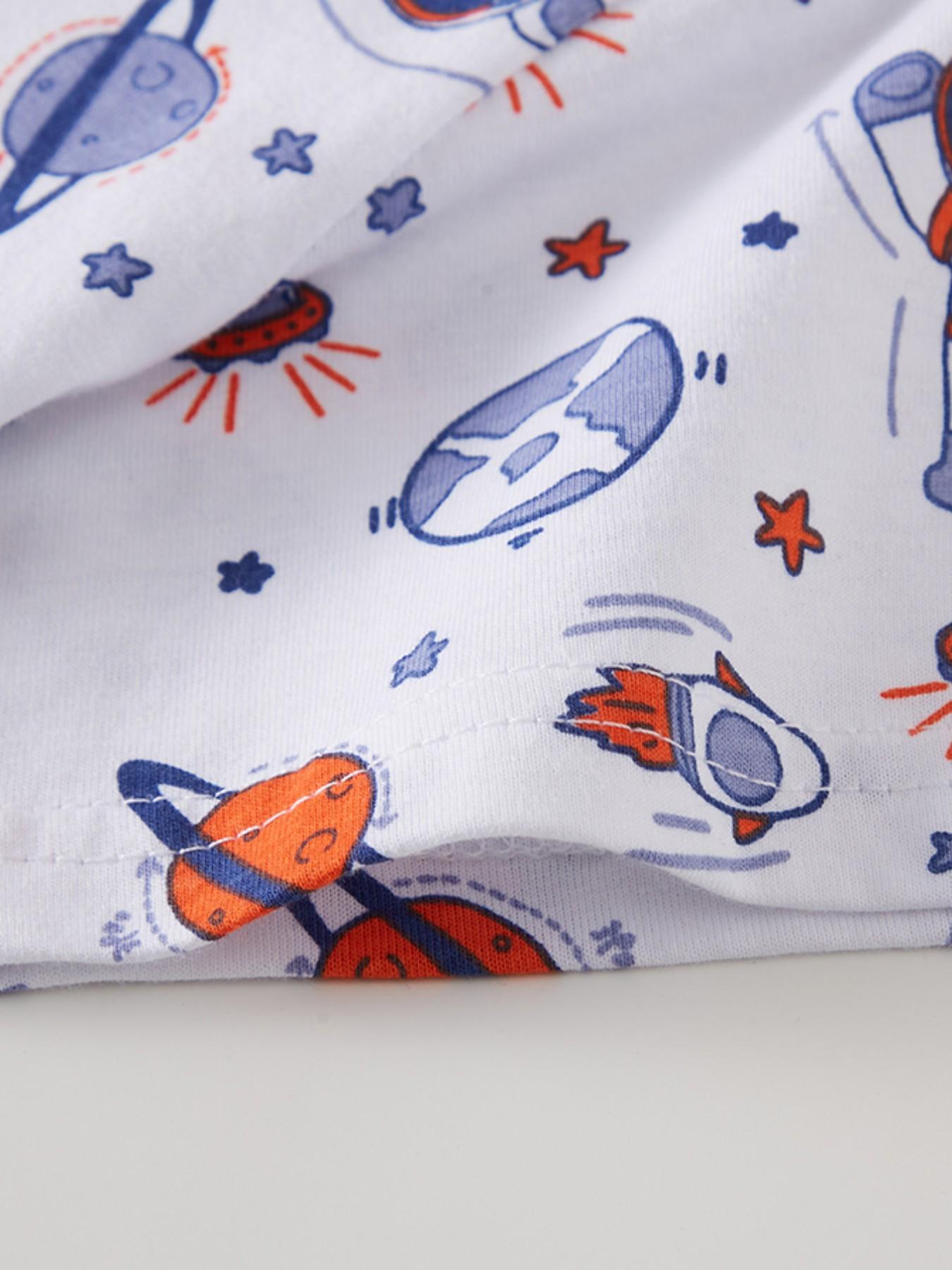 Boys' Cute Astronaut Space Print Pajama Set, Summer Breathable Soft Sleepwear, Short Sleeve Fitted Casual Pajamas