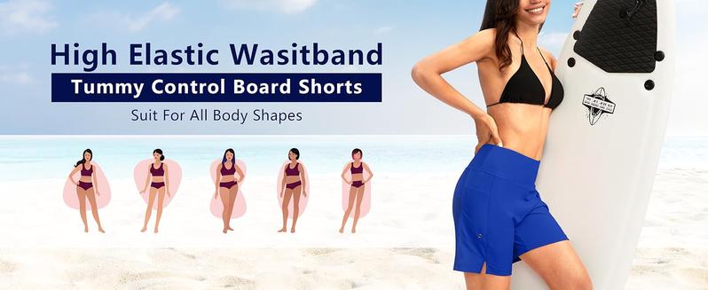 G Gradual Women's Swim Board Shorts 7" Long High Waisted Quick Dry Beach Swimmingshorts for Women with Liner Pockets Swimmingtrunks