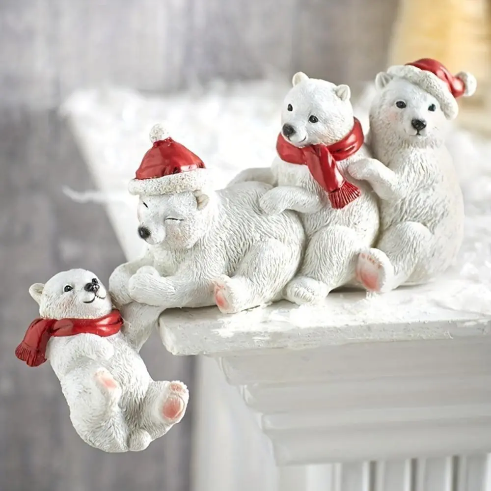1pc Cute White Bear Resin Tabletop Ornament, Exquisite Bear Figurine Decor, Lovely Home Accent for Christmas, Thanksgiving, Halloween Indoor Table & Shelf Decoration