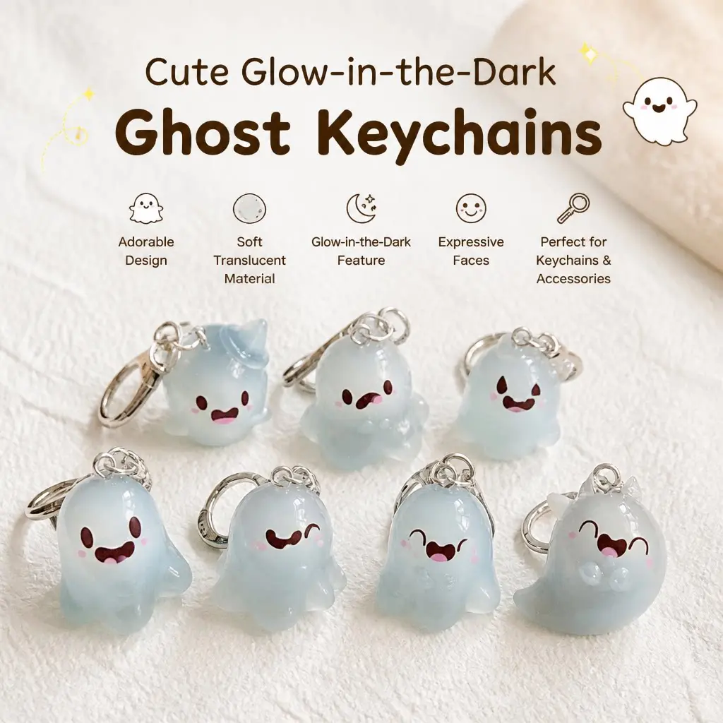 Glow in the Dark Little Ghost Keychain, Cute 3D Luminous Spooky Figurine Bag Charm, Aesthetic Ins-Style Novelty Halloween Pendant, Quirky Resin Cartoon Character Backpack Decor Accessory for Women Girls Kids