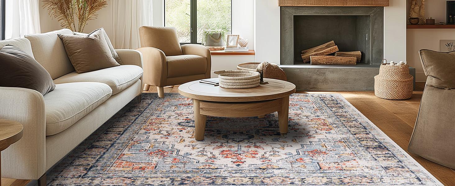 BESTSWEETIE Washable Rugs Vintage Area Rugs Boho Rugs for Living Room Carpet for Bedroom Living Room Kitchen Distressed Indoor No Pile Anti-skid Non-slip for Home Decor Decorative Floor Mat