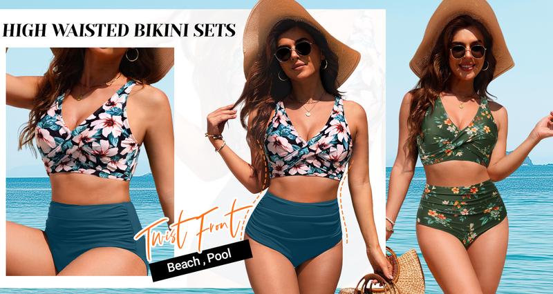Yonique High Waisted Two Piece Swimsuit-Womens Bikini Set Tummy Control Bathing Suit Modest Full Coverage Bikini