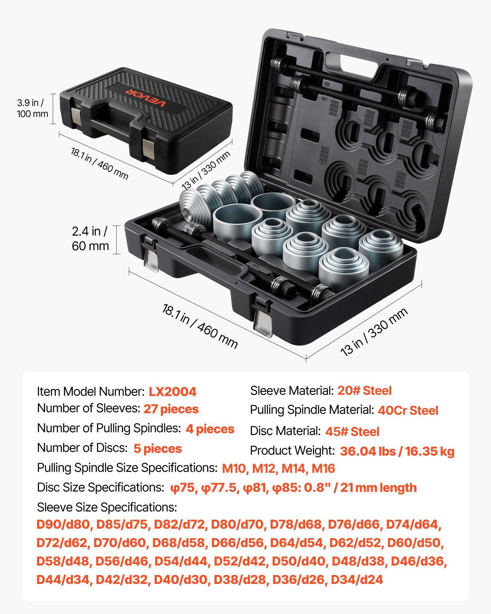 VEVOR Pull and Press Sleeve Kit, 36 PCS, Steel Bush Removal Insertion Sleeve Tools with Carrying Case, Compatible with LCV and HGV Engines, for Removing and Installing Bushings, Bearings, and Seals VEVOR Pull and Press Sleeve Kit, 36 PCS, Steel Bush Removal Insertion Sleeve Tools with Carrying Case, Compatible with LCV and HGV Engines, for Removing and Installing Bushings, Bearings, and Seals