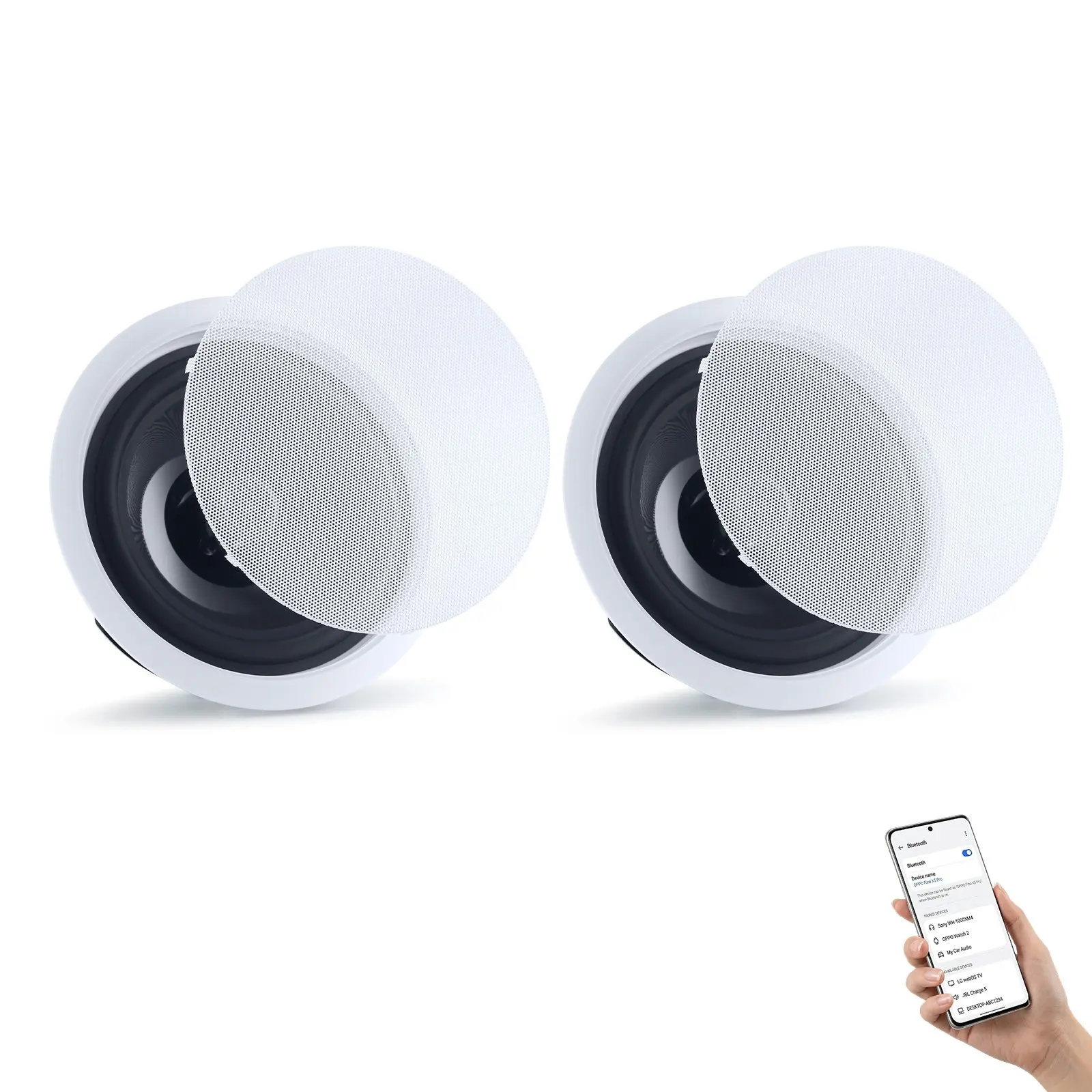VEVOR Bluetooth Ceiling Speakers, 8", In Ceiling In-Wall Speaker System with Amplifier, 2-Way Flush Mount Speakers, for Damp Humid Placement, Home Theater, Living Room, or Covered Patio, 1 Pair