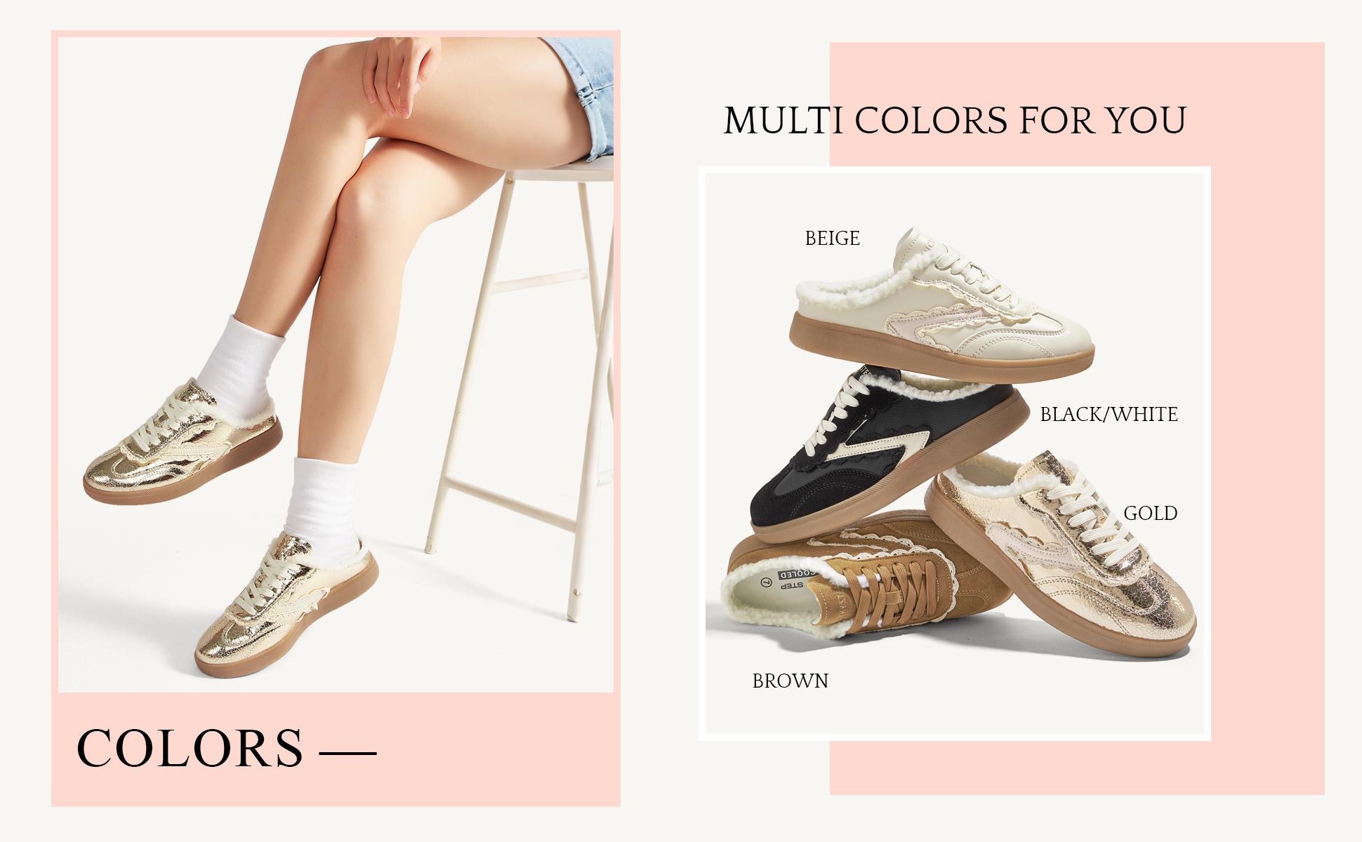 LUCKY STEP Women's Mule Fashion Sneakers Slip On Backless Walking Shoes Winter Retro Comfy Casual Suede PU Material Soft Lining Non-slip Outsole