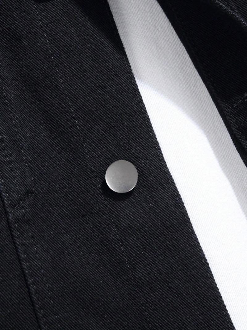 Men's Solid Color Denim Jacket, Loose Casual Fashion Comfy Long Sleeve Button Front Outerwear for Daily Wear, Men's Clothing for All Seasons Men's Solid Color Denim Jacket, Loose Casual Fashion Comfy Long Sleeve Button Front Outerwear for Daily Wear, Men's Clothing for All Seasons