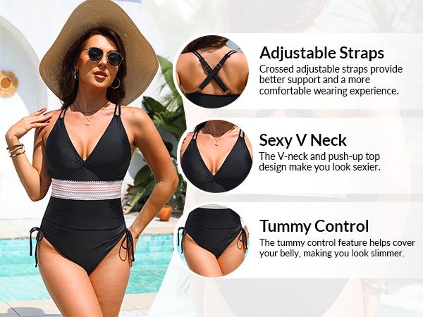 Yonique Tummy Control One Piece Swimsuit - Women's Push Up V Neck Bathing Suit Slimming Swimwear Yonique Tummy Control One Piece Swimsuit - Women's Push Up V Neck Bathing Suit Slimming Swimwear