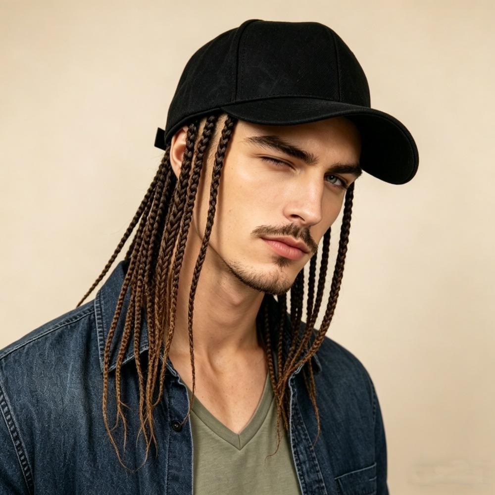 Men's Hip Hop Braided Dreadlock Wig Baseball Cap - Adjustable Synthetic Hair Hat