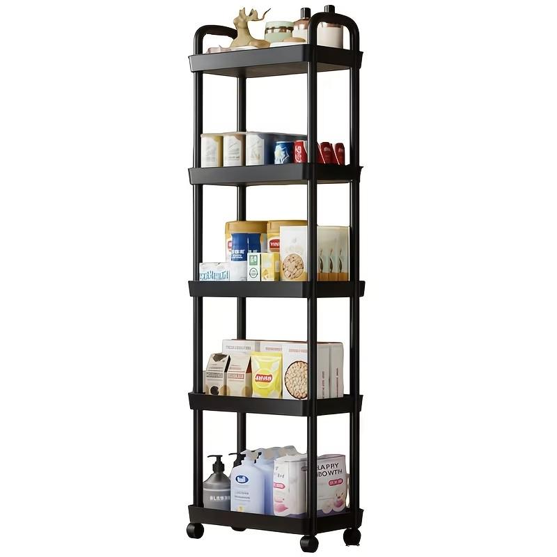 Five-Layer Durable Cart with Wheels, Space-Saving Vertical Storage Rack, Easy Install Multi-Functional Open Storage System