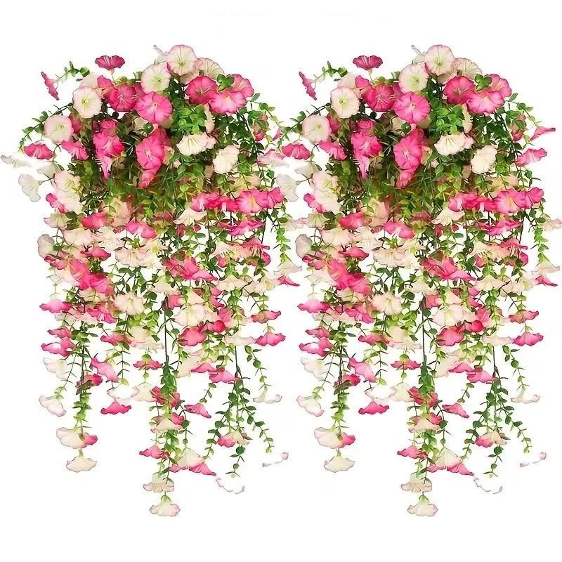 ☘️ [Lifelike Silk Petals] Elegant Pink Floral Vine | Indoor Hanging Plant - (Petals Easy To Reattach)