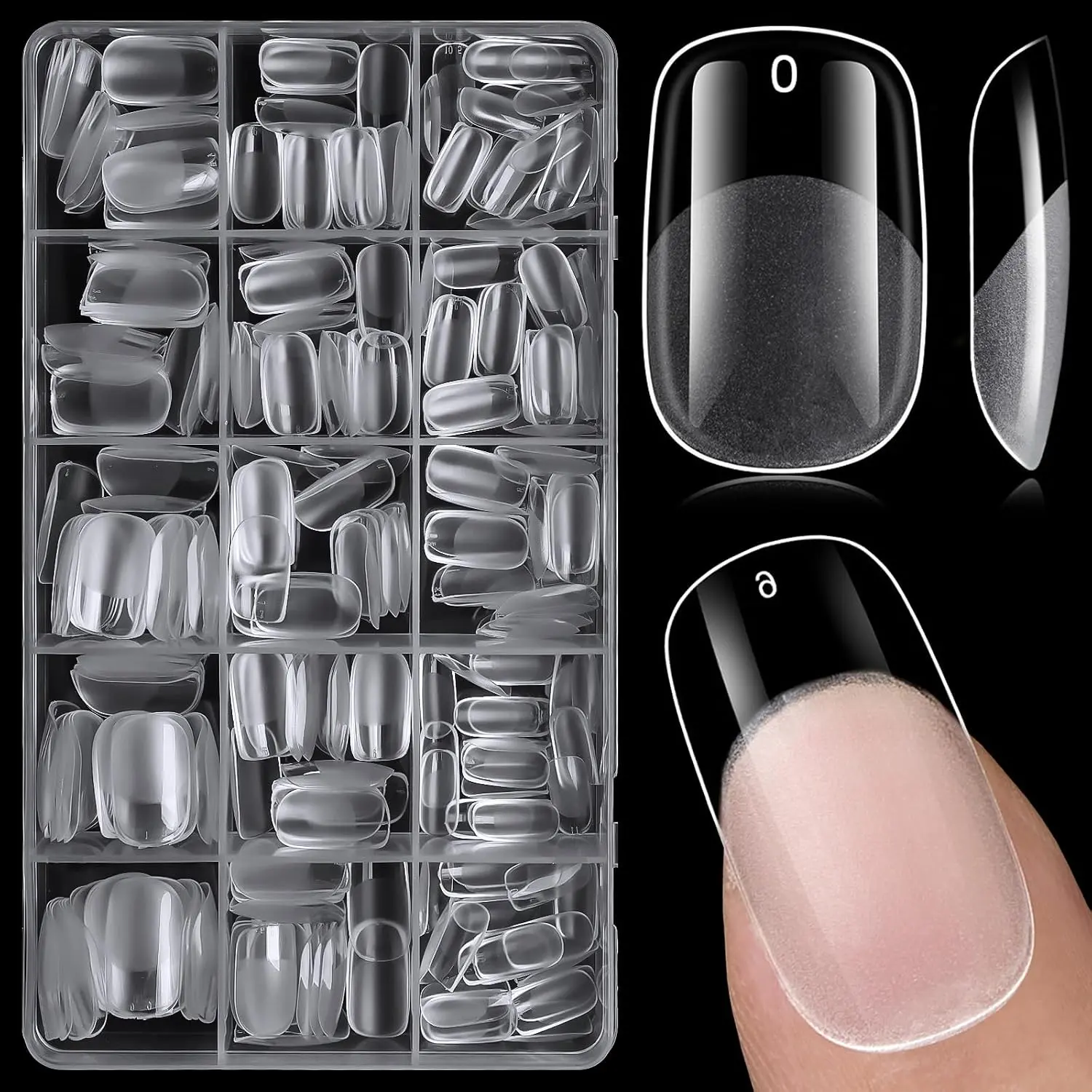 300 count Gel  Tips Medium  Nails for Square Press  Nails Clear  Nails Tip, 15 Size Full Cover  tips Square Soft Gel  Tip False Nails Extension Artificial Fingernail-F